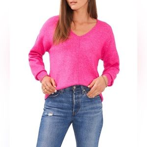 VINCE CAMUTO V-neck Sweater Fuschia Pink Size L